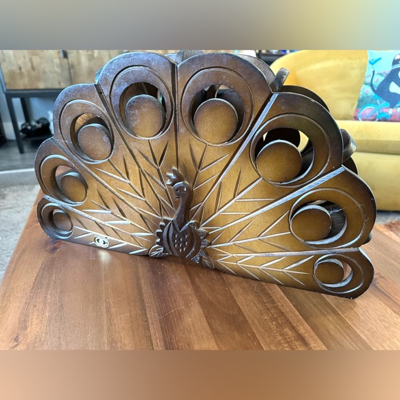 Mid Century Wooden Peacock Magazine Holder - Picture 5 of 7